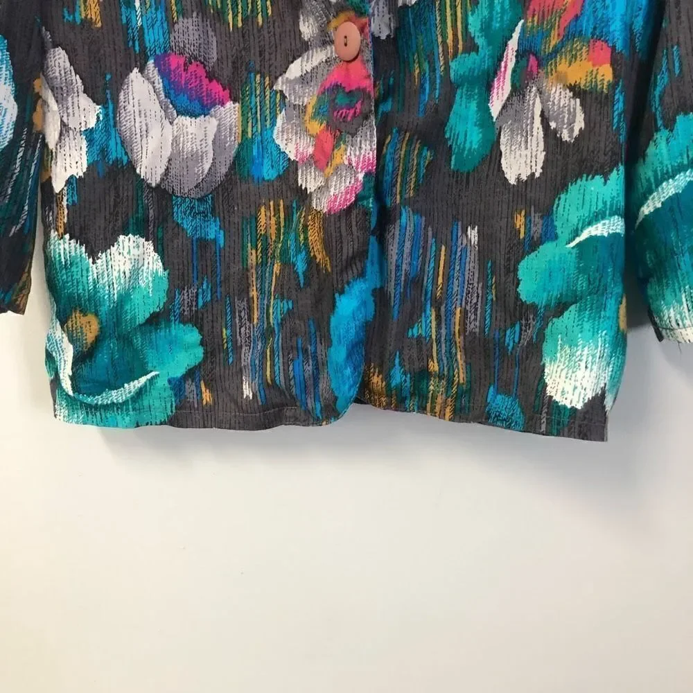 vintage blazer jewel tones large tropical foral  print light weight‎ sz 9-10